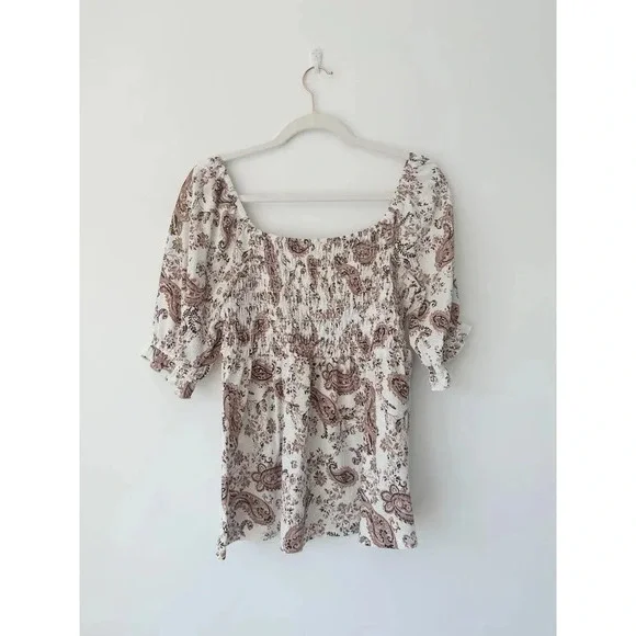 Nordtrom Meloday Paisley Print Puff Sleeve Top with Smocking - Picture 9 of 10
